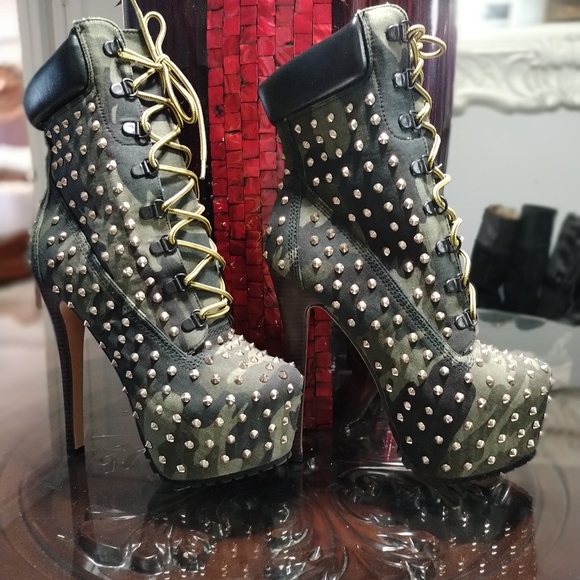 Platform Camouflage hikers stiletto Boots - Picture 1 of 4